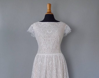 S O P H I A bridal gown, wedding dress, registry office dress, vintage dress, lace dress, boho, knee length dress, ivory,bridal, wedding