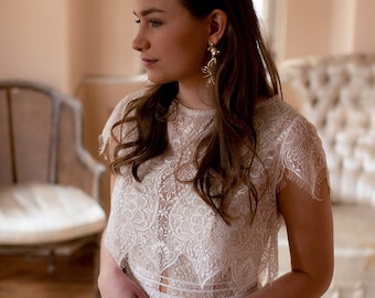 J U S T I N E  Brauttop, Top, Hochzeitstop, Brautbolero, Spitzentop, Spitze, Braut, Hochzeit, Brautaccessoires, Brautkleid, Brautpulli,ivory