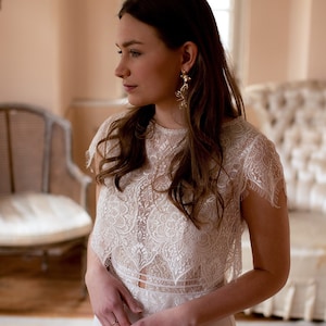 J U S T I N E  Brauttop, Top, Hochzeitstop, Brautbolero, Spitzentop, Spitze, Braut, Hochzeit, Brautaccessoires, Brautkleid, Brautpulli,ivory
