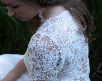 L I L L Y  Top, Bridal top, Bridal lace top, Lace top. 3d, nude, vintage top, lace top, bridal gown, weddingdress, couture lace