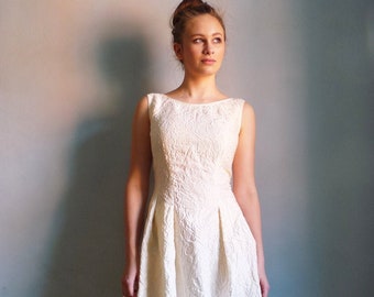 M I L A N I A Wedding dress, registry office dress, lace, vintage look, pleated skirt, strapless, knee length, ivory, knee length wedding