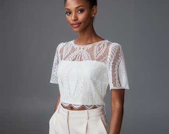 N A D I A Top, bridal topper, Brauttop, Top aus Spitze, Standesamt Top