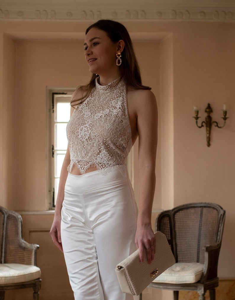 C H L O É weddingdress, Brautkleid, Brauttop, Spitze, Rückenausschnitt, Neckholder, Holderneck, Top, ivory, rückenfrei, elastisch, Chiffon image 4