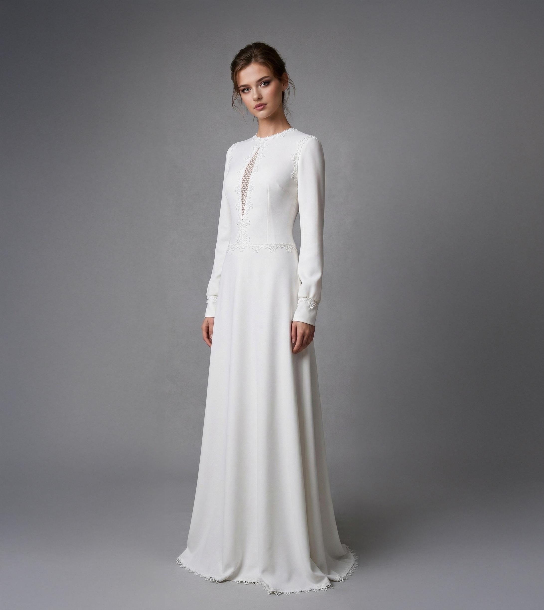 flowy elegant wedding dress Ethereal Delicated Short Sleeve Boho Lace A-Line Wedding Dress Flowy F –  DorrisDress main image 0