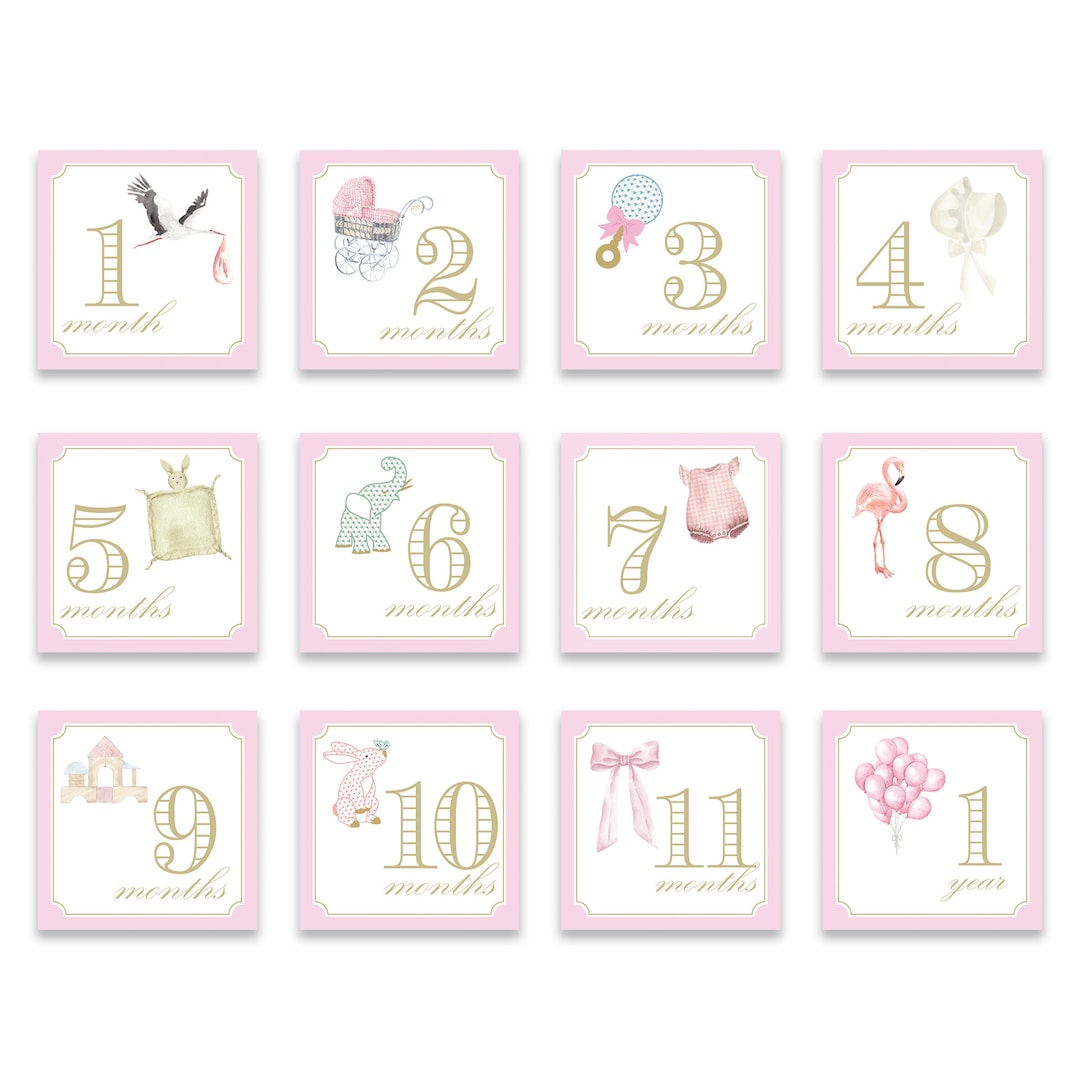 Girl Milestone Cards | Pink | Watercolor | Monthly Photos | Baby Photos ...