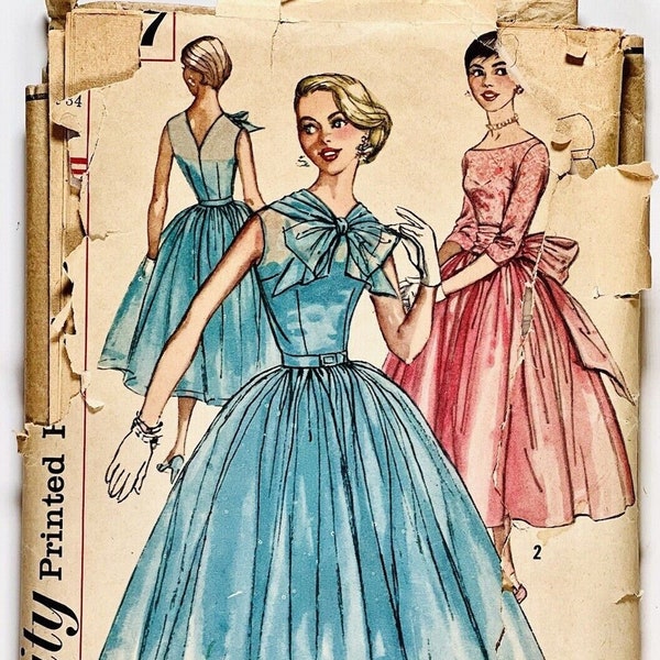 Vintage 1956 Simplicity Pattern 1877 / size 12 / Jr. Misses and Misses Fancy Dress Pattern / Vintage Prom or Cocktail Dress Pattern
