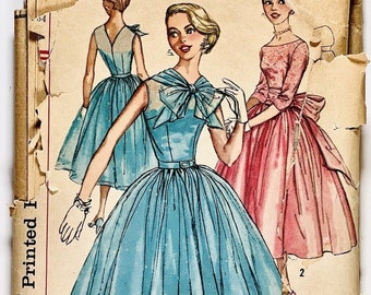 Vintage 1956 Simplicity Pattern 1877 / size 12 / Jr. Misses and Misses Fancy Dress Pattern / Vintage Prom or Cocktail Dress Pattern