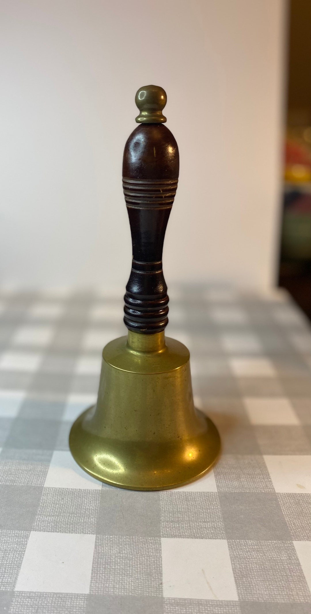 Brass and Wood School Bell Vintage / Vintage School Bell / Retro Dinner