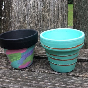 Hand Painted Terra Cotta Pot Set, Abstract Succulent Planter, 2 inch