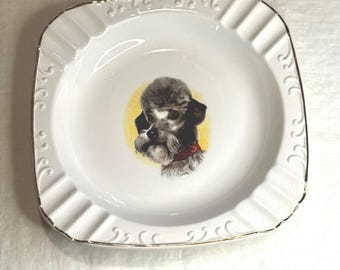Large Poodle Ashtray / Poodle Tray / 9 inch Ceramic Poodle Tray gold trim / Big and Bold