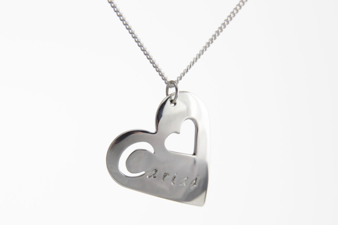 Handmade in Wales Sterling Silver Cariad Heart Pendant. Etsy