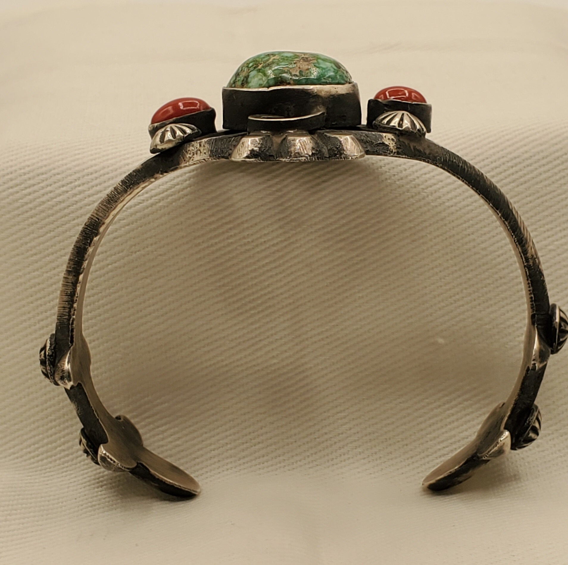 Navajo Handmade Sterling Silver Turquoise and Coral Cuff Bracelet - Etsy