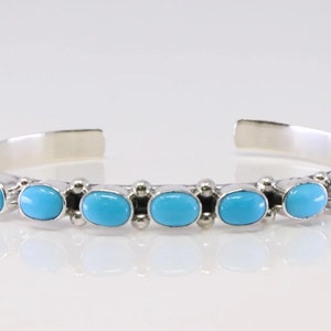 Native America Handmade Navajo Sterling Silver Turquoise Bracelet 7 Stone Cuff By J.L.