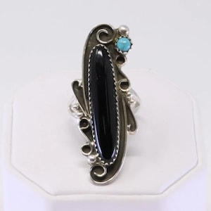 Navajo Handmade Sterling Silver Turquoise & Black Onyx Ring