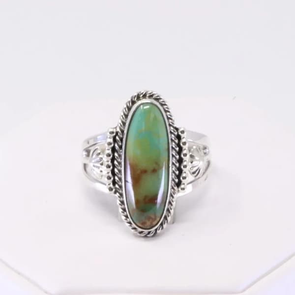 Native America Navajo Handmade Sterling Silver Turquoise Ring By Samuel Yellowhair