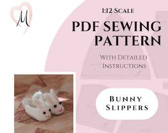 1:12 Scale PDF Sewing Pattern for Dollhouse Doll - Bunny Slippers for the child
