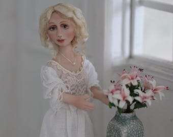 1:12 scale doll Alisa - handmade miniature porcelain doll for dollhouse