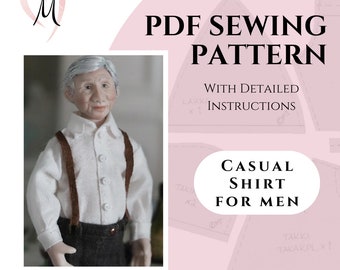1:12 Scale PDF Sewing Pattern for Dollhouse Doll - Casual Shirt for Man