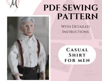 PDF Sewing Pattern for 1:12 Scale Dollhouse Doll - Casual Shirt for Man