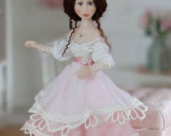 1:12 scale doll Alisa - handmade miniature porcelain doll for dollhouse