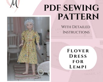 PDF Sewing Pattern for 1:12 Scale Dollhouse Doll - Flower dress for lady doll