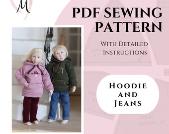 1:12 Scale PDF Sewing Pattern for Dollhouse Doll - Jeans and Hoodie for the child