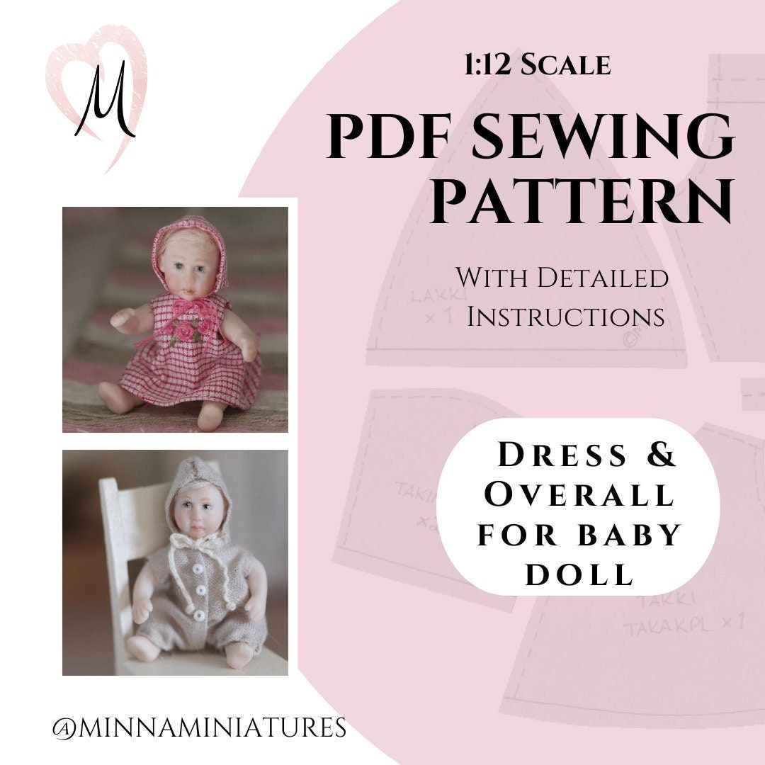 pdf-sewing-pattern-for-1-12-scale-dollhouse-doll-dress-and-overall-for-the-baby-etsy