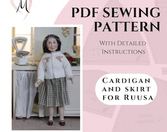1:12 Scale PDF Sewing Pattern for Dollhouse Doll - Cardigan and skirt for Ruusa