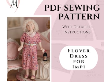 PDF Sewing Pattern for 1:12 Scale Dollhouse Doll - Flower dress for Impi