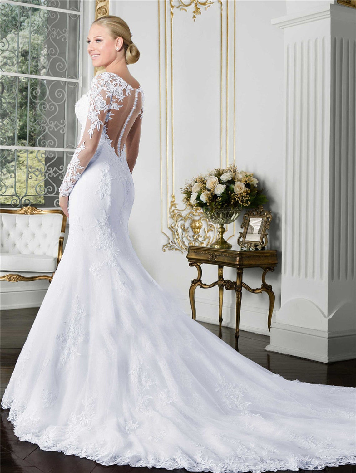 Sexy Mermaid Wedding Dress with Double Shoulders V-neck Tail | Etsy
