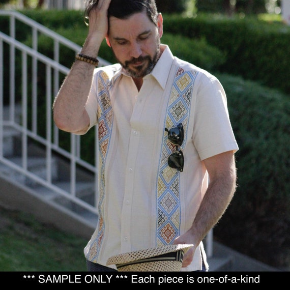 Xsmall Men S Guayabera Short Sleeve Dress Shirt With Etsy Xsmall Men S Guayabera Short Sleeve Dress Shirt With Etsy