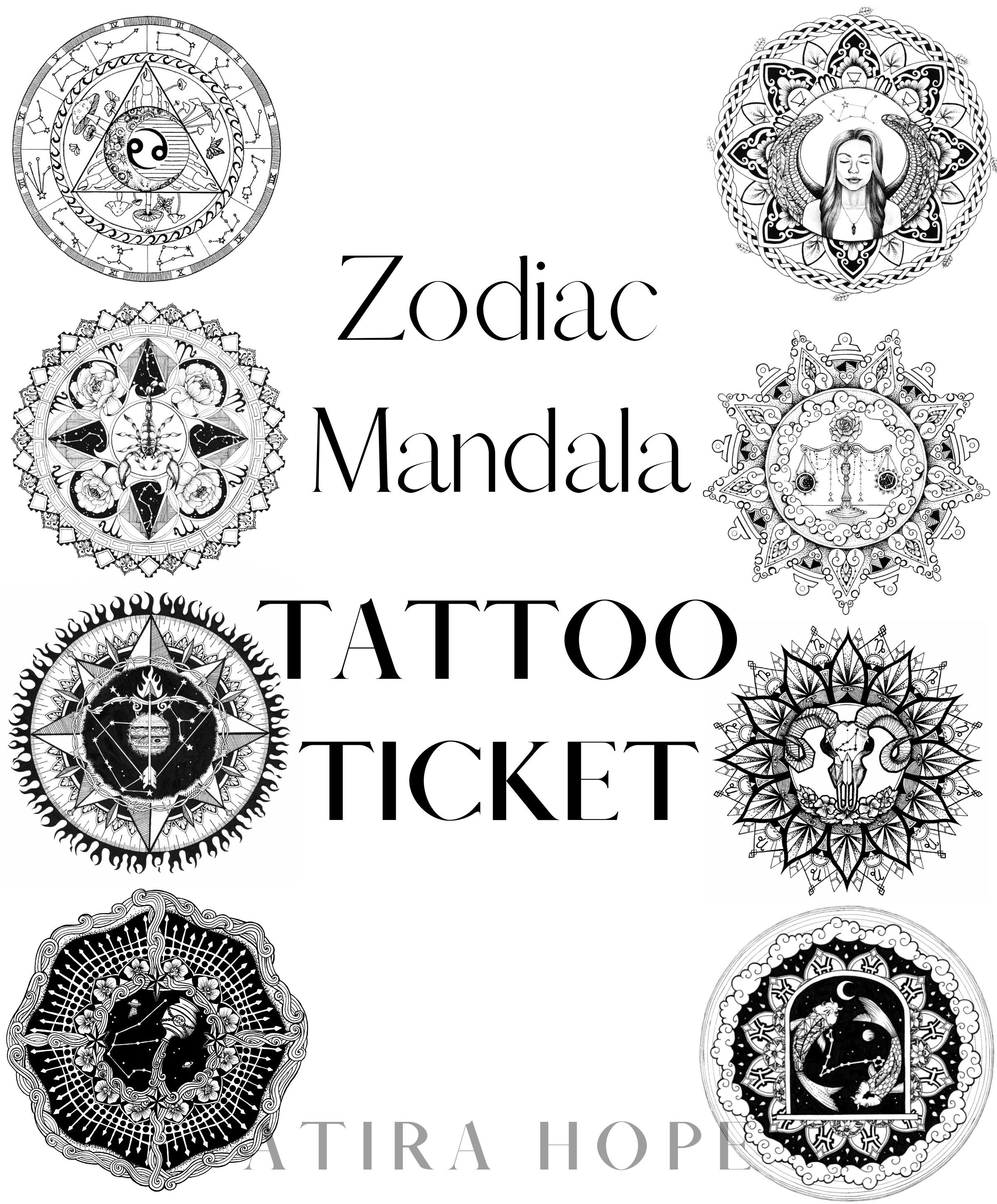 Zodiac Mandala Tattoo Ticket Cancer Virgo Libra Scorpio - Etsy