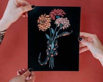 Snake and Bouquet Art Print | Witchy Wall Decor (8x10)