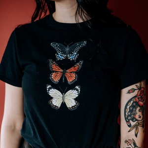 Butterflies - Cotton Graphic T-shirt | black butterfly shirt | butterfly graphic t shirt