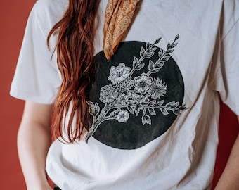 Black Flowers - Cotton Graphic T-shirt | flower t shirt | unisex graphic t shirt
