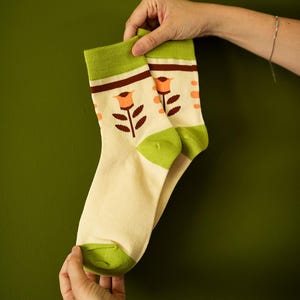 flower design socks / cotton stretchy socks / colorful fun socks / gift ideas
