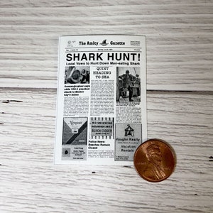 Jaws Miniature Horror Newspaper, Jaws Newspaper, Jaws Newspaper for Miniature Dioramas, Horror Movie Newspaper, Miniature Newspaper