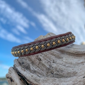 Swedish Saami Reindeer Bracelet / &quot;Golden Way&quot; / Silver Oxidized Pewter Thread / 14 kt. Gold-filled Beads / Sami Viking Celtic Wristband