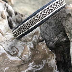 SAAMI // Sami Reindeer Leather Bracelet / Celtic Viking Wristband / Swedish Nordic Jewelry / Silver Braided Pewter / Handcrafted in Canada