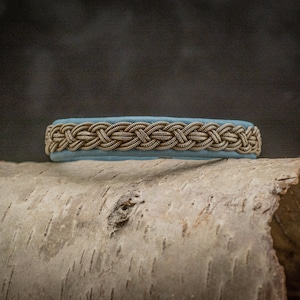 TRUST // Lapland Sami Bracelet / Reindeer Blue Leather / Nordic Saami / Scandinavian / Viking Men&#39;s / Celtic Style / Oxidized Silver Pewter