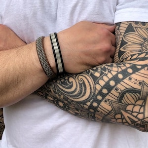 URUZ // Viking Leather Bracelet / Saami Oxidized Braided Pewter / Lapland Swedish Saami / Custom Made / Antler Button / Sami Made in Canada