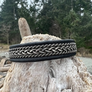 Black Reindeer Leather Saami Bracelet - SaamiCraft - Men&#39;s Viking Style - Unisex Sami - Oxidized Silver Pewter - Handcrafted