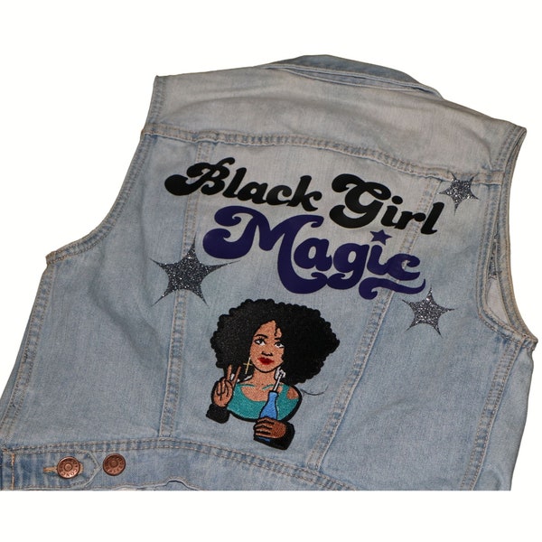 Black Girl Magic Custom Jean Vest Jackets