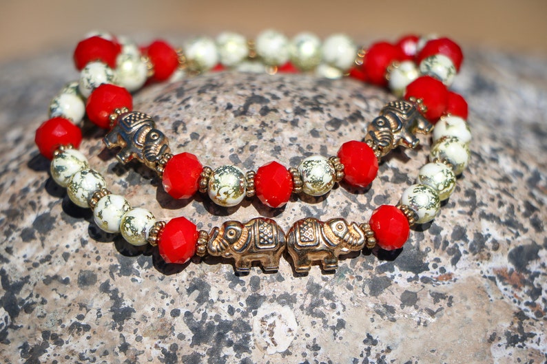 Handmade red /& gold glass beads beaded Swarovski elements bracelet jewellery