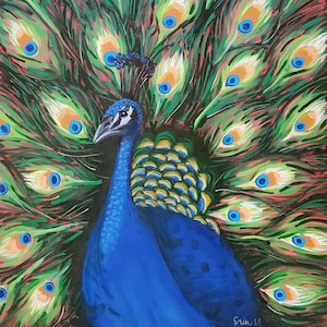 Original 30x36 Acrylic Painting on Stretched Canvas - Peacock