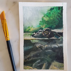 Original 4x6 Gouache Painting - Turtle Swimming