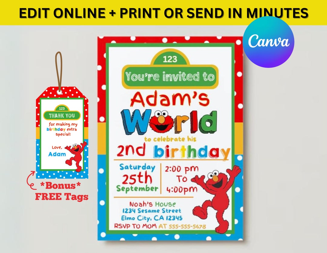 Editable Elmo Birthday Invitation Template, Printable Sesame Street ...