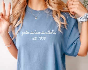Zeta Tau Alpha Heart Sorority tshirt, ZTA Sorority Merch, Big Little Reveal Gift, Sorority Shirt, Greek Initiation Gift, Bid Day