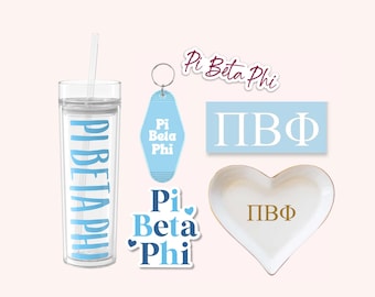 Pi Beta Phi Sorority Tumbler Bundle for Bid Day, Big Little Reveal, Pi Phi Cup and Stickers, Car Decal, Water Bottle, Keychain, ring dish