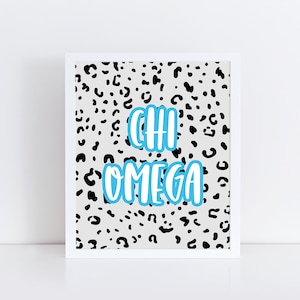Chi Omega Sorority Printable Leopard Art Print, Chi O Sorority Wall Decor, Big Little Reveal Gift, DIGITAL DOWNLOAD